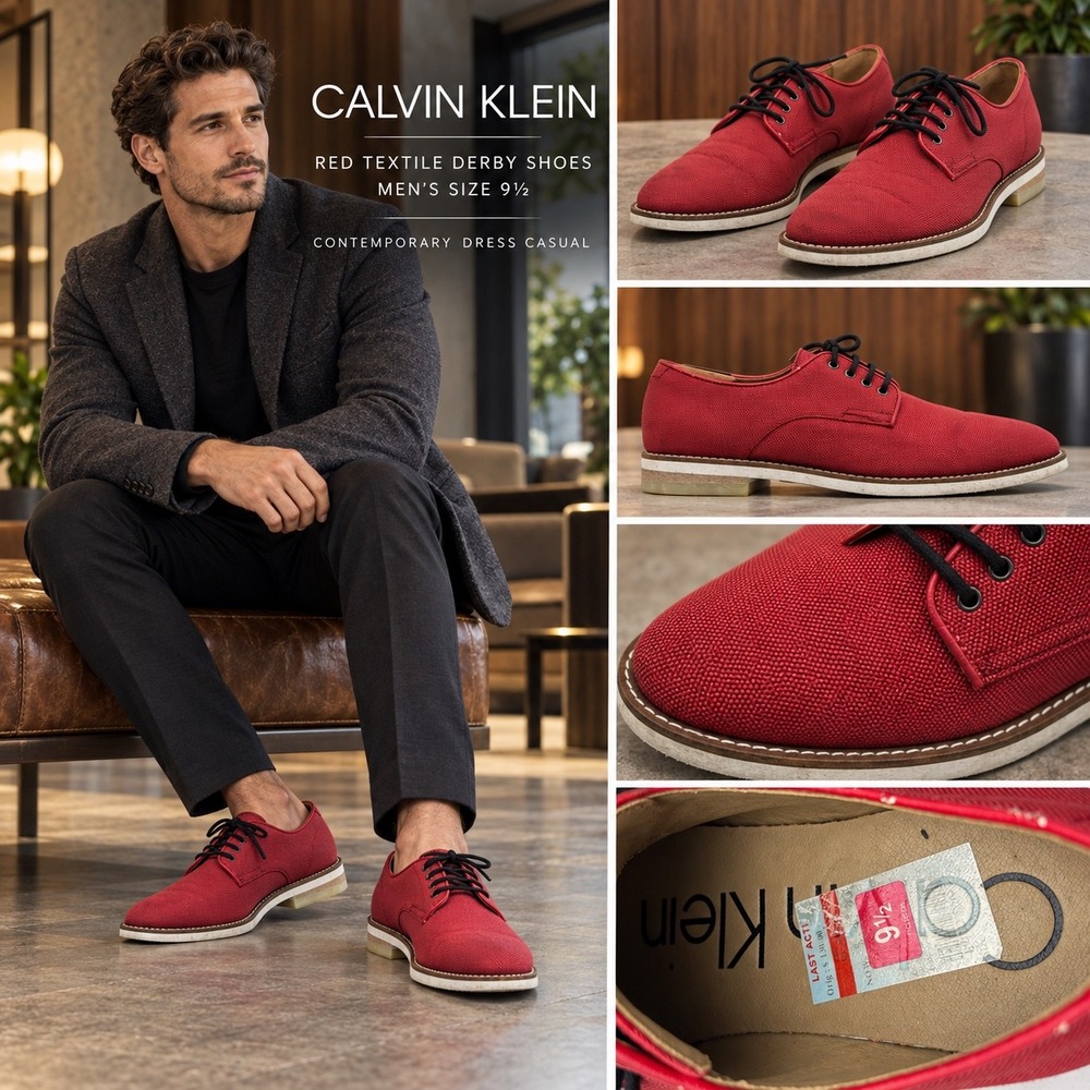 Calvin Klein Mens Red Canvas Derby Lace Up Oxford Shoes 71CLRSZ95 Size 9.5
